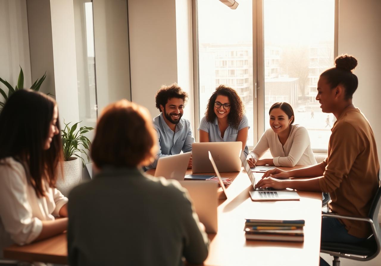 Team collaborating in a bright modern office