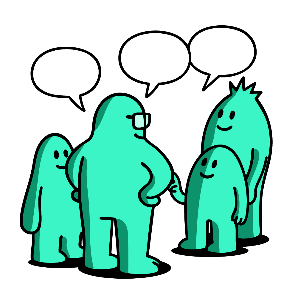OpX mascot in conversation, coaching another team member