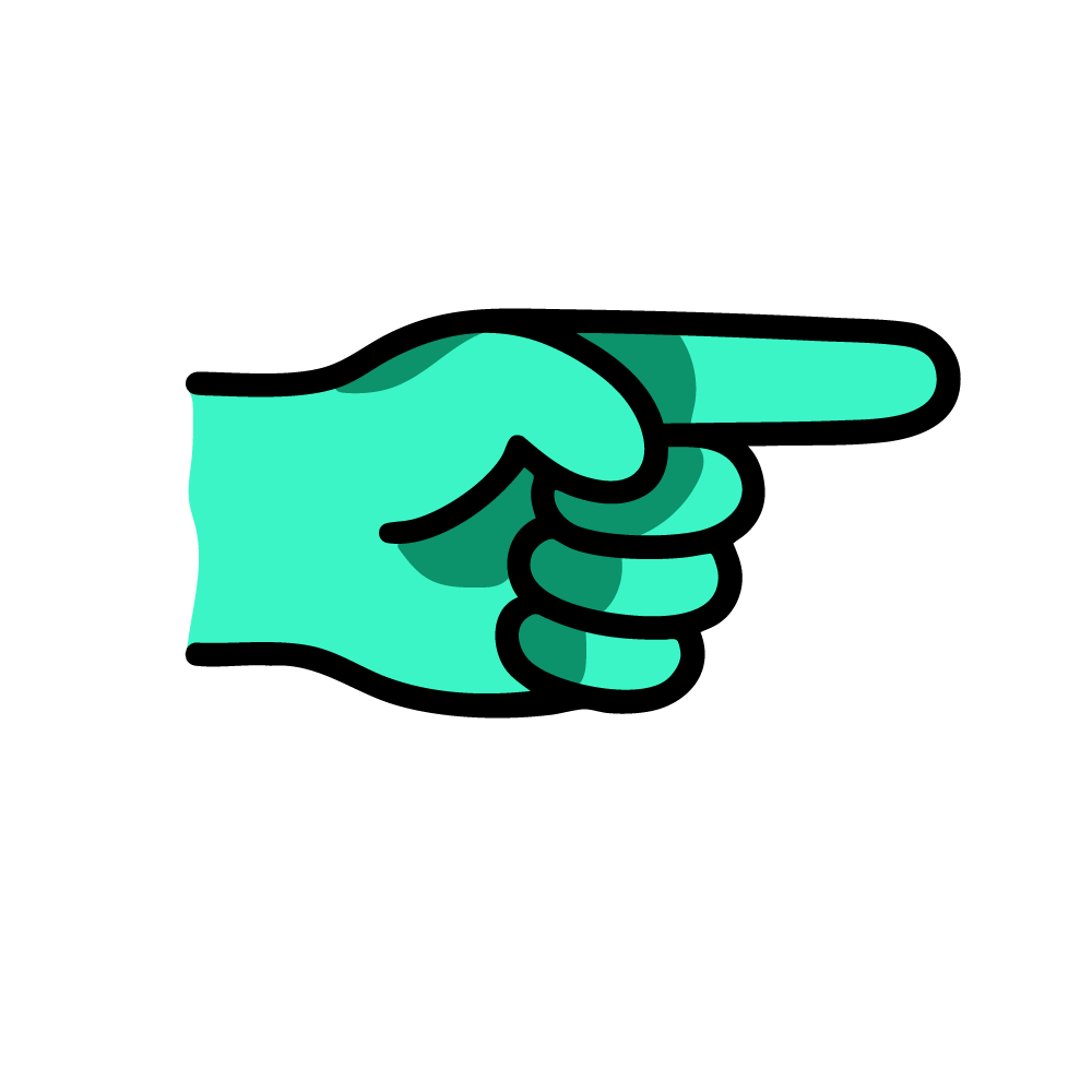 Mascot hand pointing toward a project