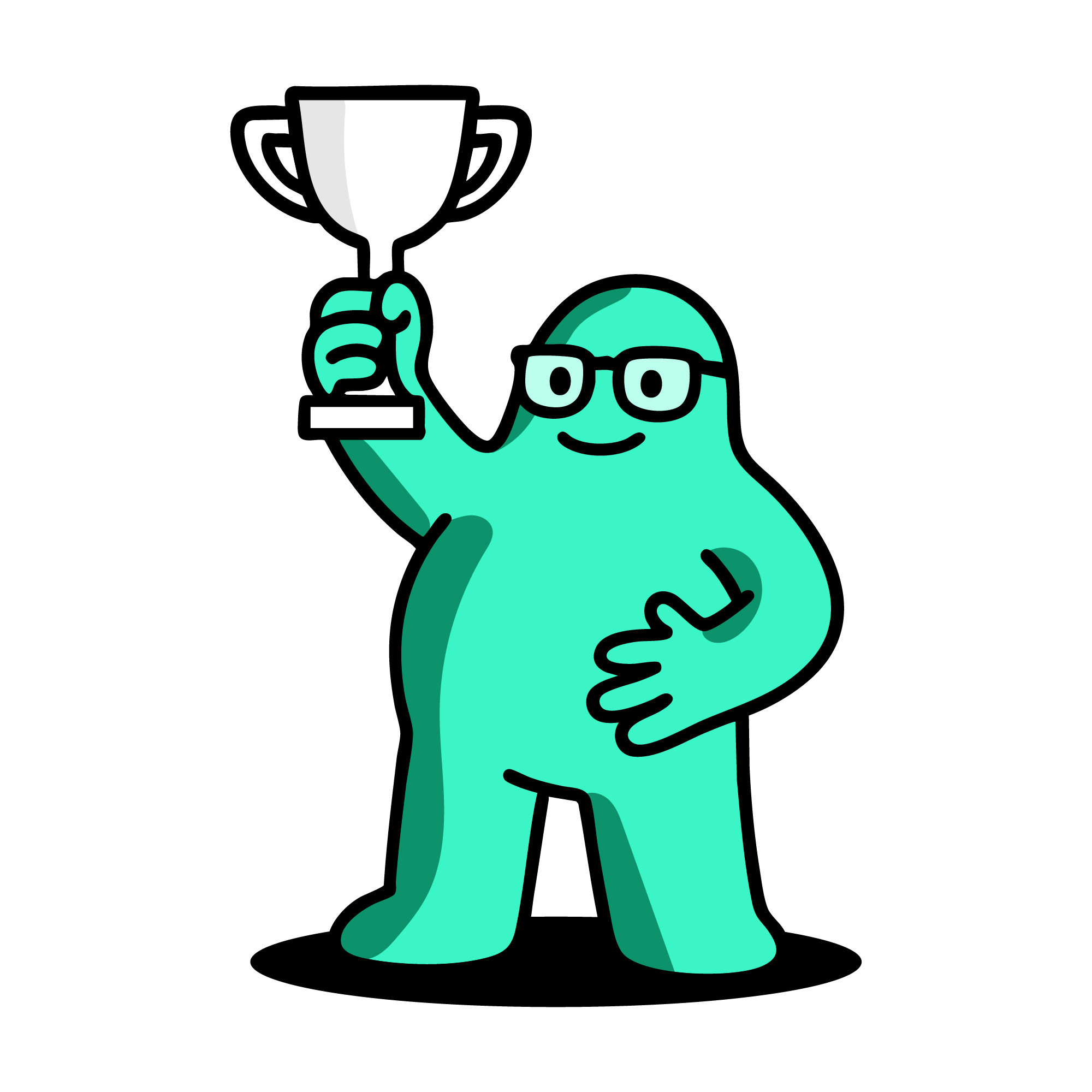 OpX practitioner mascot holding a trophy after completing the programme