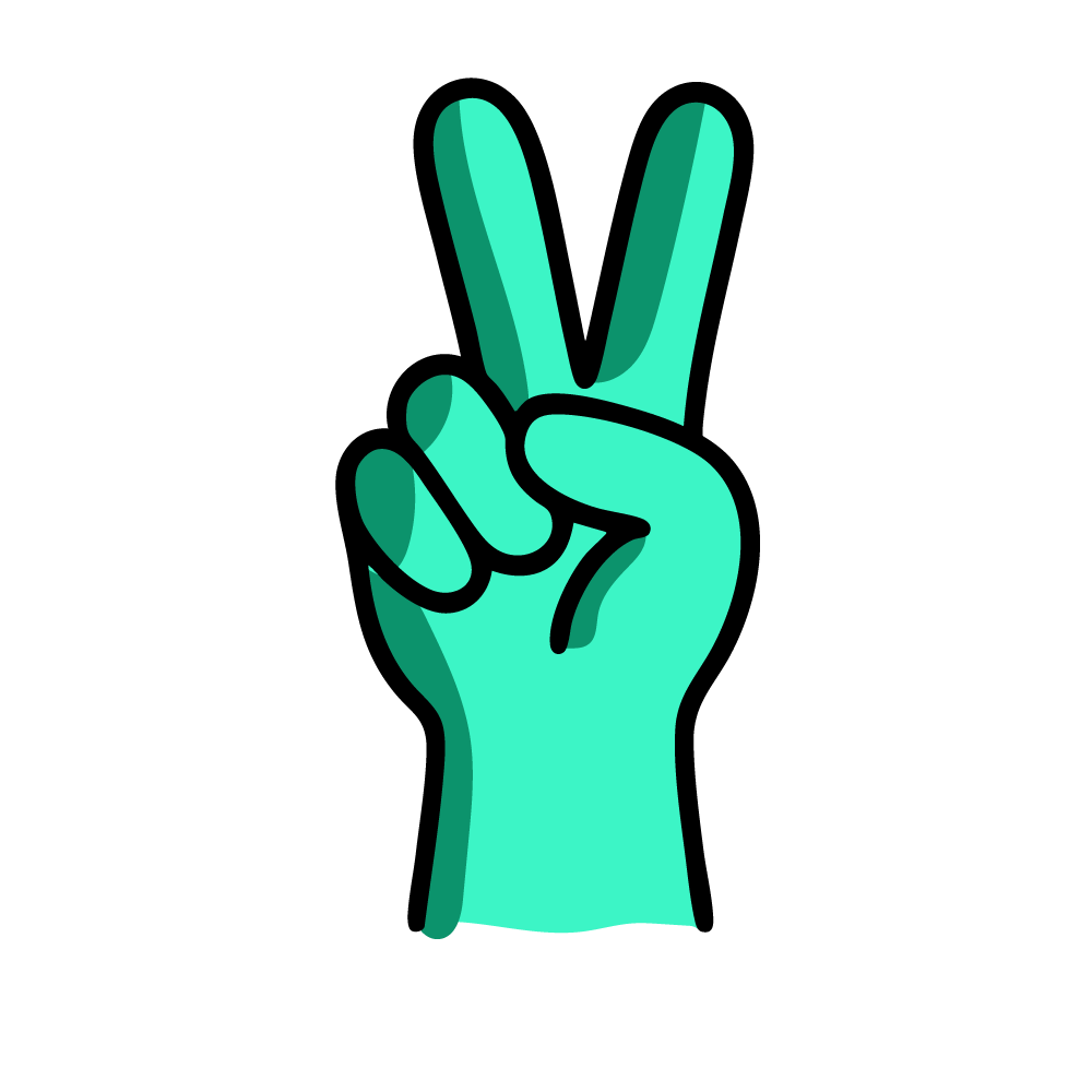 Mascot hand showing a victory sign