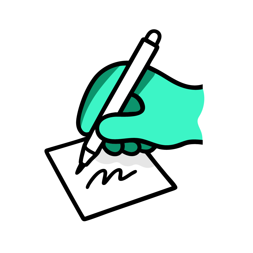 Mascot hand writing notes
